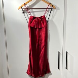 bebe Red Satin Bow Front Mini Dress – Size 0